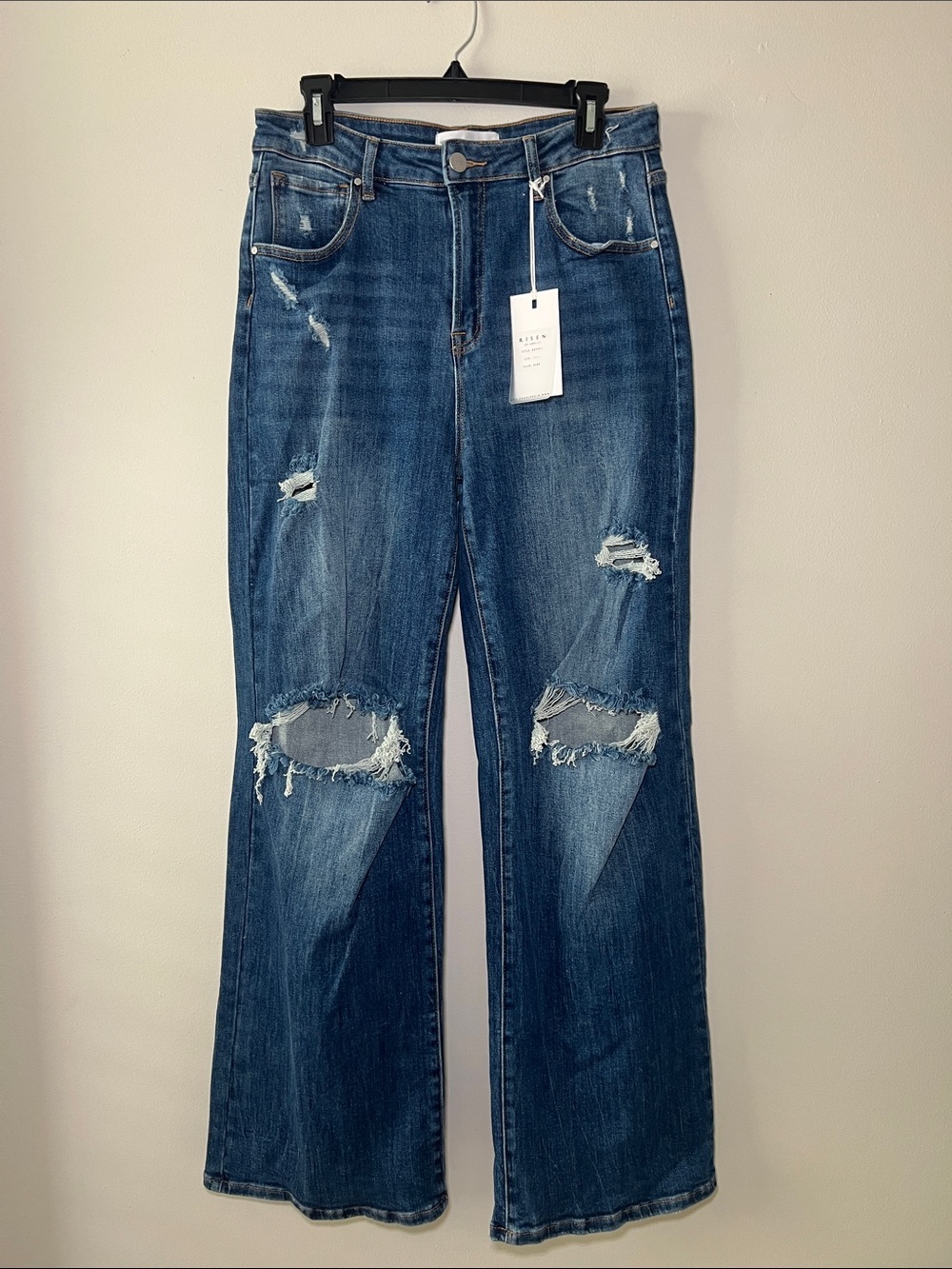 Risen Jeans Women's Distressed Wide-Leg Jeans in Dark Blue